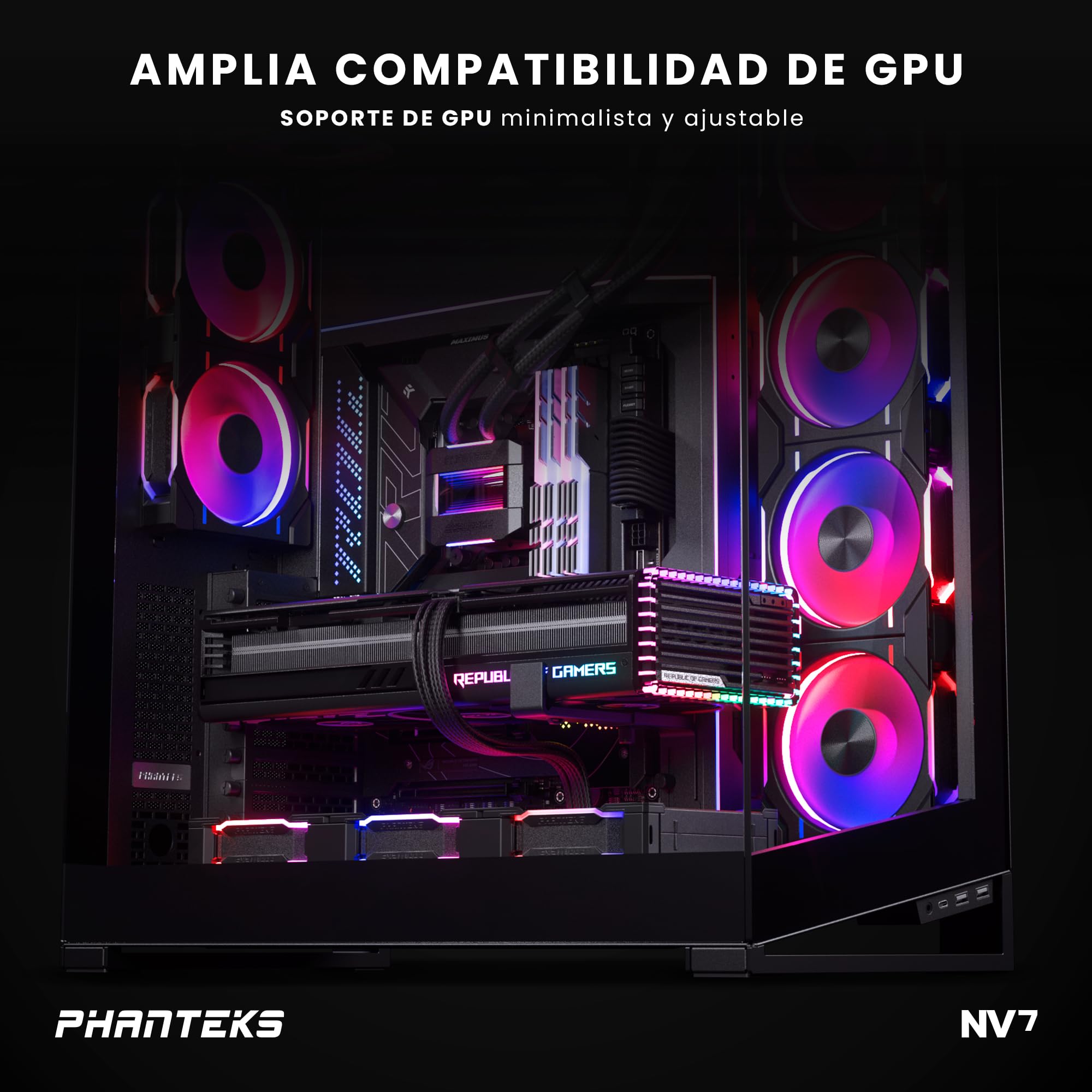 Phanteks (PH-NV723TG_DBK01) NV7 Showcase Full-Tower Chassis, High Airflow Performance, Integrated D/A-RGB Lighting, Seamless Tempered Glass Design, 12 Fan Positions, Black