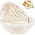 Dimpola Banneton Bread Proofing Basket, Banneton Basket Set of 2, 9 inch Sourdough Proofing Basket Round Proofing Bowls Handmade Rattan Baskets and Liners, Artisan Sourdough Bread Making Kit