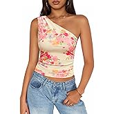 ZESICA Womens Summer Floral Going Out Tank Tops 2026 Off Shoulder Slim Fit Y2K Crop Mesh Top Beach Vacation Outfits