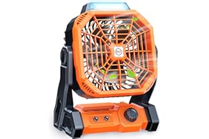 JINLICTE Camping Fan with LED Lantern, 20000mAh 9-inch Rechargeable Battery Operated Portable Tent Fan with Dual Motor, Quiet and Strong Wind, Hang Hook, Perfect Outdoor USB Fan for Picnic, Barbecue, Fishing
