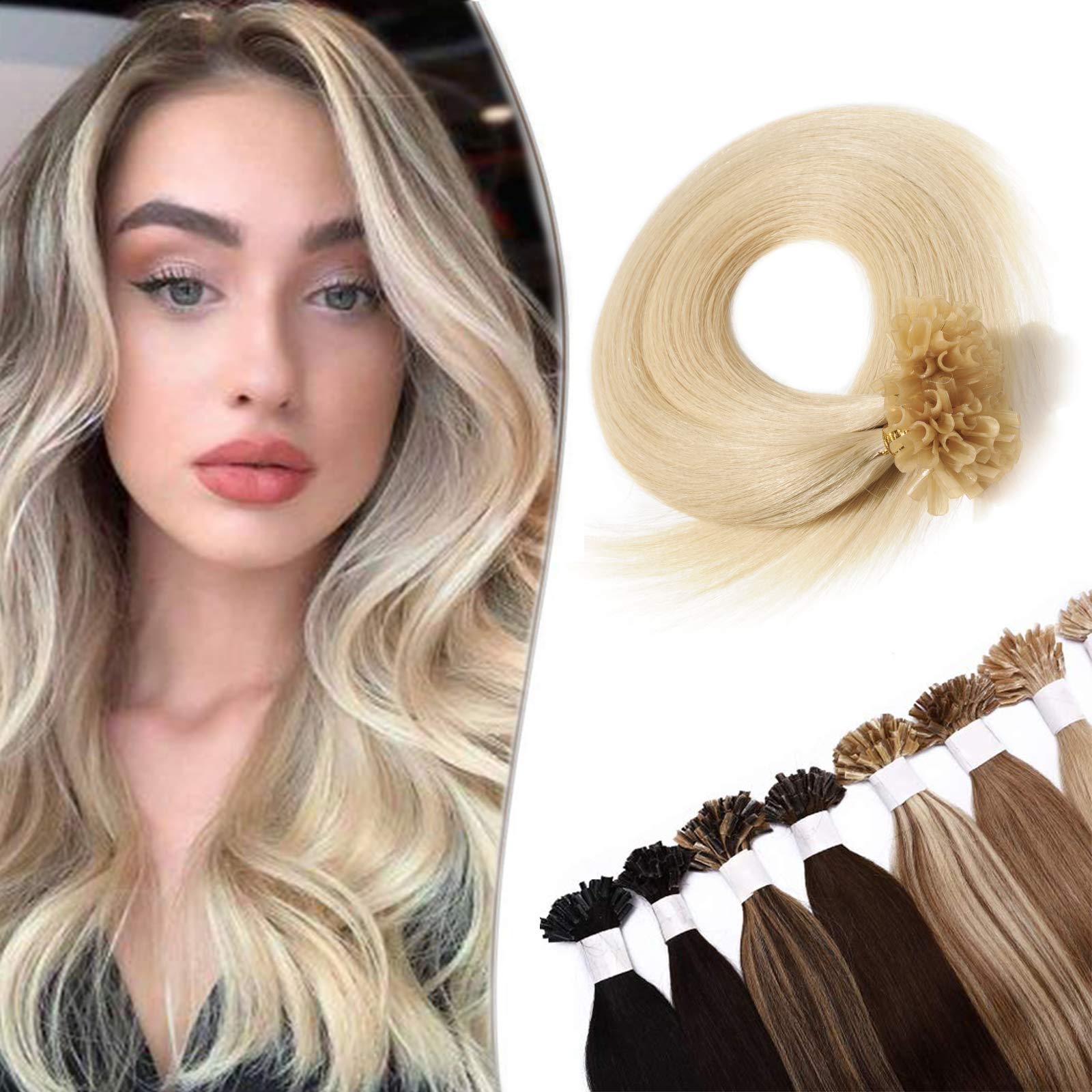 16 inch SEGO Pre Bonded Human Hair Extensions [0.5g*100 Strands] #60 Platinum Blonde Keratin Nail U Tip 100% Remy Real Invisible Straight (50g)