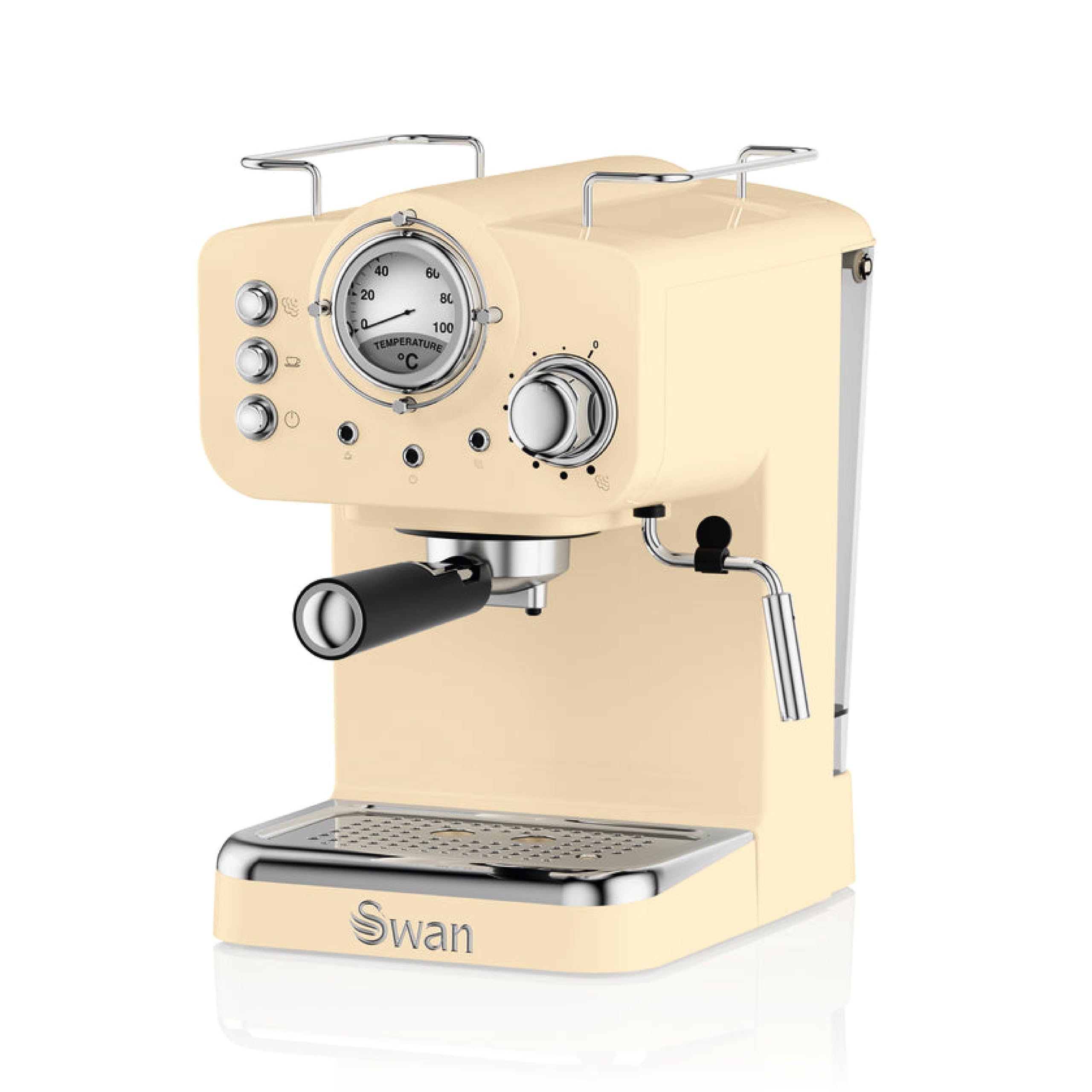 Swan SK22110CN Retro Espresso Coffee Machine with Milk Frother, Steam Pressure Control, 1.2L Detachable Water Tank, 1100W, Retro Cream