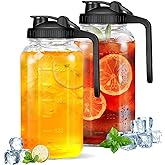 2Pack Glass Pitcher - 64 OZ Mason Jar Glass Jug Breast milk Containers, Wide Mouth,Airtight & Leakproof Pitcher with Pour Spout Lids for Water, Juice, Milk, Tea, Iced Coffee