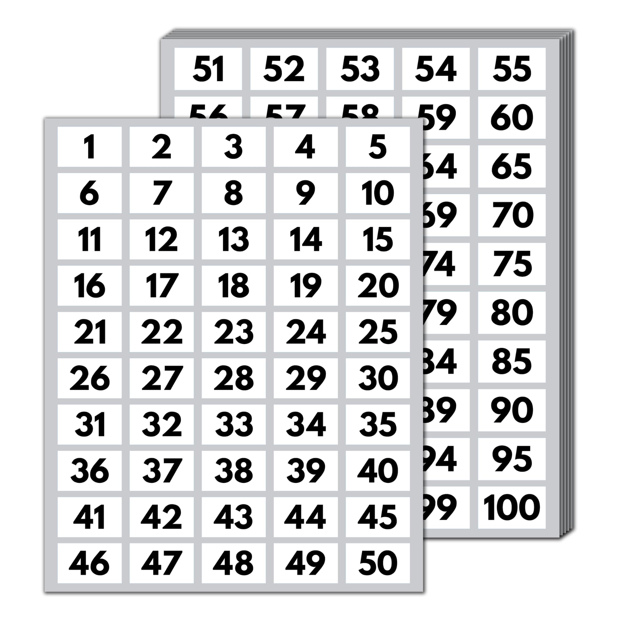 15 Sets - Number Stickers 1-100, Waterproof Vinyl - Black Numbers, 40 x 25 mm