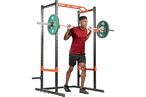 Sunny Health & Fitness Power Zone Strength Rack Power Cage - 1000 LB Weight Capacity, Spotter Bar, Angled Pull-Up Bar, J-Hooks, Resistance Band Pins, Optional LAT Pull Down