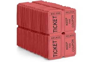 CK PRODUCTS 100 Red Colored Raffle Tickets Double Roll 50/50 Carnival Fair Split The Pot One Hundred Consecutively Numbered Fundraiser Festival Event Party Door Prize Drawing Perforated Stubs