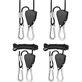 Simple Deluxe 2 Pairs 1/8 inch Adjustable Heavy Duty Rope Hanger Reinforced Metal Internal Gears Ratchets for Grow Light, 8ft Long & 150lbs Weight Capacity, Loose-Proof Design