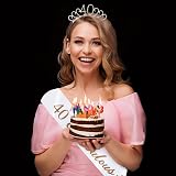 IRYNA 40th Birthday Sash Tiara Set Crystal Crown Fabulous Party Decorations view 4