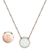 CIUNOFOR Rose Gold Plated Alphabet Opal Pendant Necklace Round Disc Initial Necklace Engraved Letter Necklace with Adjustable Chain Pendant Enhancers for Women and Girls Fashion Style Jewerly