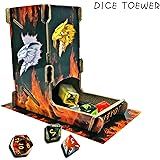 Dice Tower Kit Printed with Fire Design DND Dice Roller with Dragon Stickers for RPG, MTG and D&D Pathfinder Games…