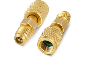 Otoolling 2 Pcs R32 R454B Refrigerant Brass Adapter 1/4" Female to 1/4" Male Reverse Thread Adapter Heavy Duty HVAC Quick Connect Fittings Low Loss for R32 R454B Refrigerant Tanks Mini Split Systems
