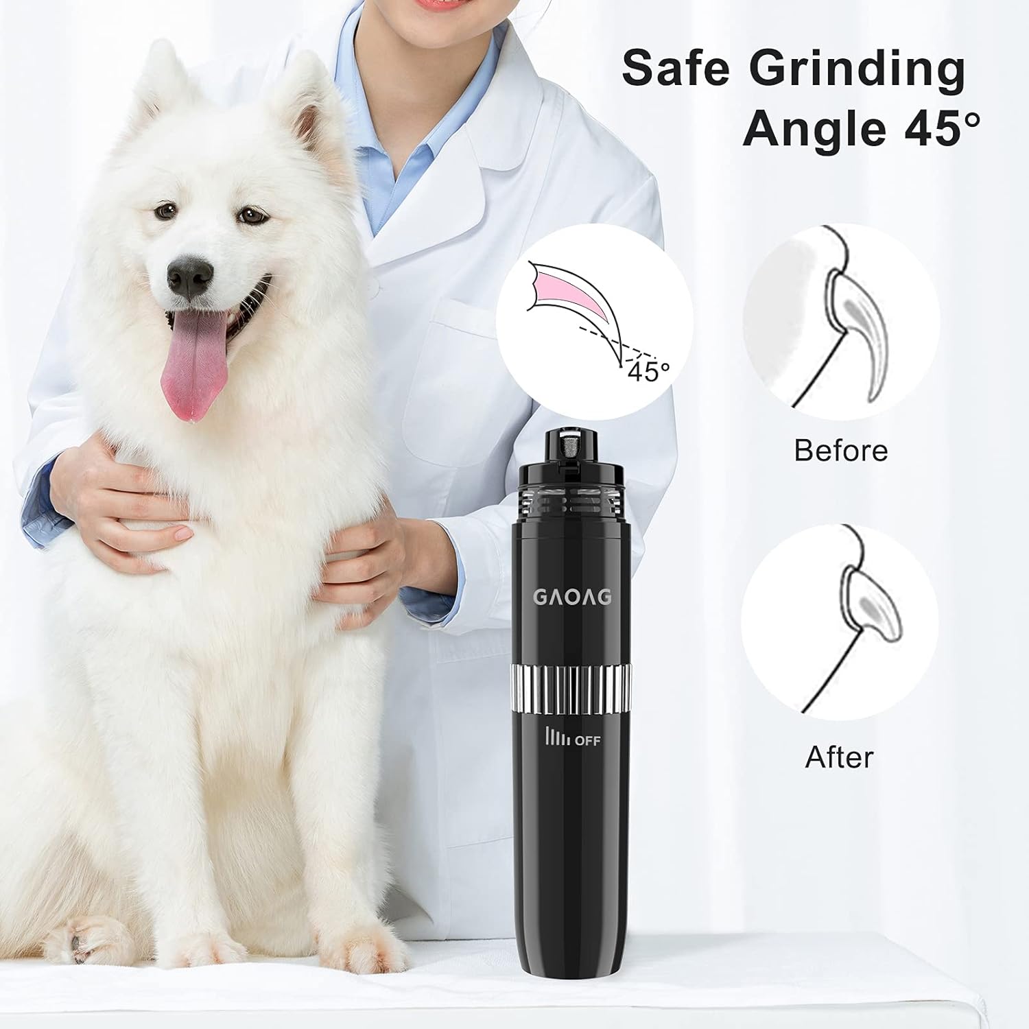 GAOAG Dog Nail Grinder with Vaccum Cleaner, Stepless Speeds Professional Pet Nail File, 10h Working Time Electric Dog Nail Trimmer, Rechargeable Quiet Pet Nail Clippers for Small Medium Large Dog & Cat
