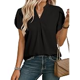 EVALESS Business Casual Tops for Women Trendy 2026 Summer Spring Dressy | Chiffon Blouses,Flowy Pleated V Neck Tulip Short Sleeve Shirts,Going Out Work Office Professional Outfits,Fashion Clothes