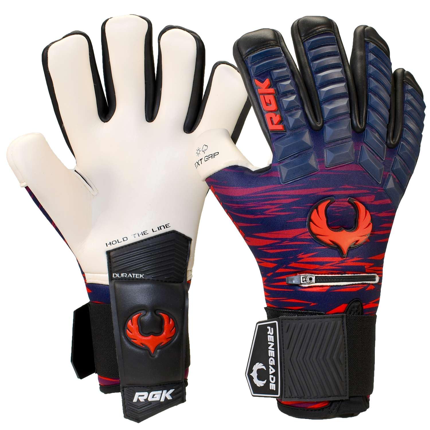 Renegade GK Eclipse Tremor Professional Goalie Gloves with Pro Fingersaves Black| Blue & Red Soccer Goalkeeper Gloves (Size 6, Youth, Junior, Neg. Cut, Level 5)