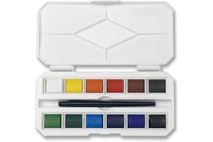 Jerry Q Art 12 Assorted Water Colors Travel Pocket Set- Quality Paint Brush-Easy to Blend Colors-Half Pan Watercolors- Perfect for Painting on The Go JQ-112