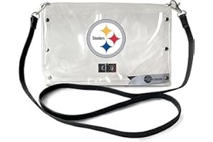 LANEIGE Littlearth NFL Pittsburgh Steelers Clear Envelope Purse with Black Fashion Strap, Team Color, 10" x 6.5" x 0.5"