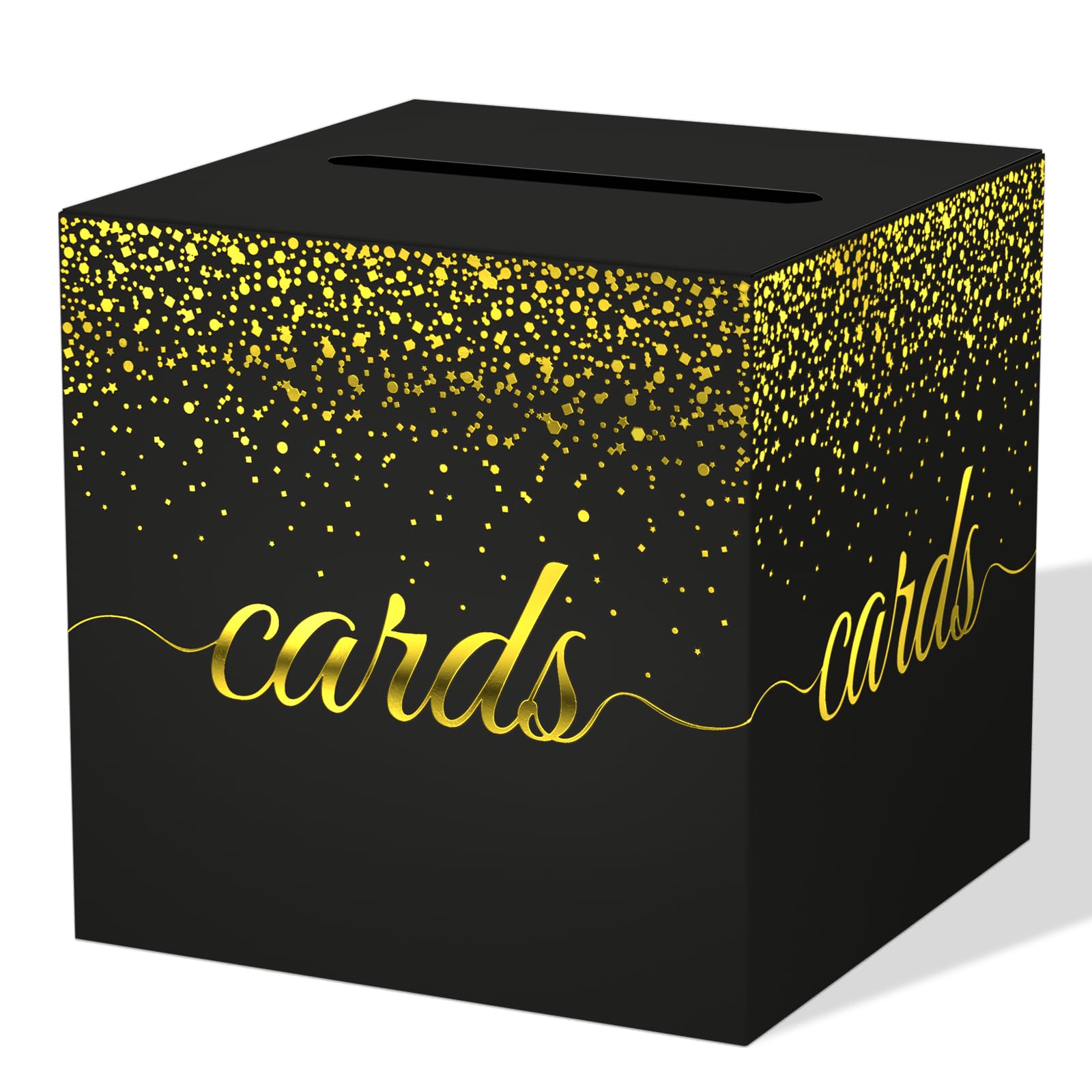 Photo 1 of WNINK Black Gold Cards Box for Birthday, Wedding, Bridal or Baby Shower, Graduation, Anniversaries, Engagement Party Decorations Supplies Money and Cards Receiving Box