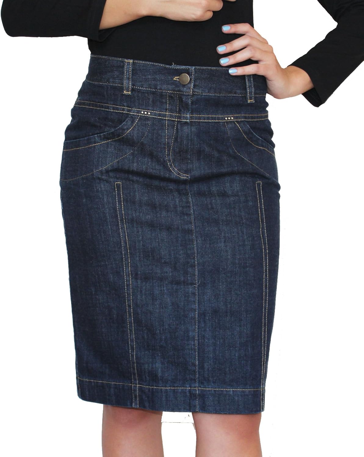 denim pencil skirt knee length