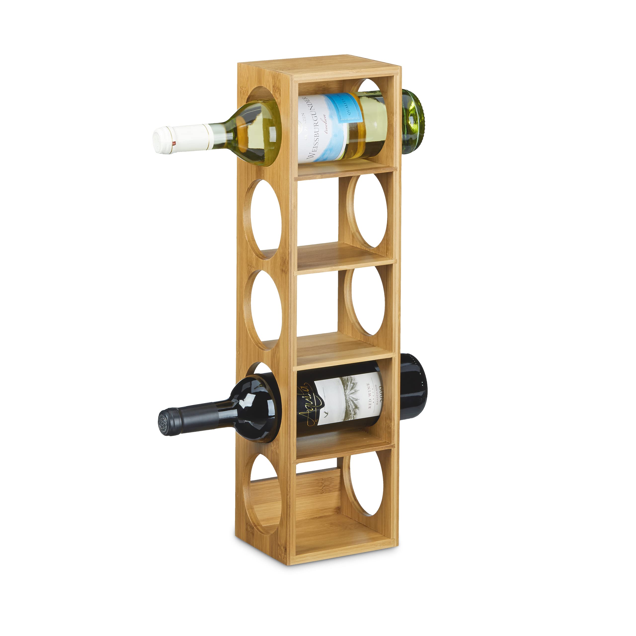 Relaxdays Bamboo Wine Rack Size 53 x 14 x 12 cm, Bottle Holder with 5 Levels for Wine Bottles, Modern Bottle Storage Wine Holder for Horizontal Hold, Stackable, Natural Brown