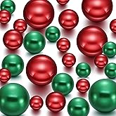 Hicarer 120 Pieces Valentines Pearl for Vase Filler Pearl Bead Vase Centerpieces Brush Holder Assorted Round Faux Bead for Crafting, Home Wedding Table Decor 14/20/30 mm(Green, Bright Red)