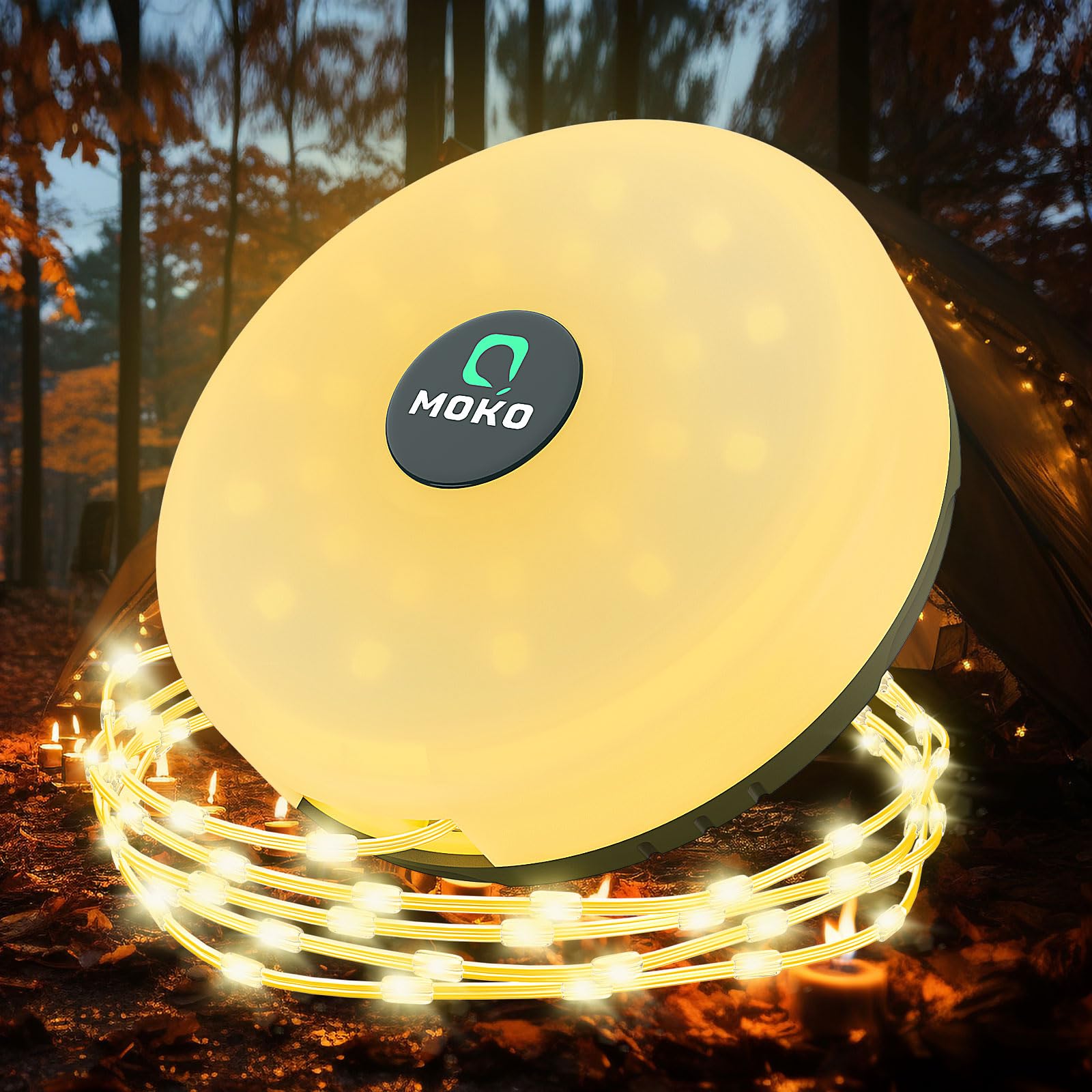 MoKo Camping String Light 32.8Ft, 4-in-1 Rechargeable LED Fairy Lights with 8 Modes & Power Bank, Waterproof Retractable Portable Light for Outdoor Garden Camping BBQ Christmas Decoration — image 1