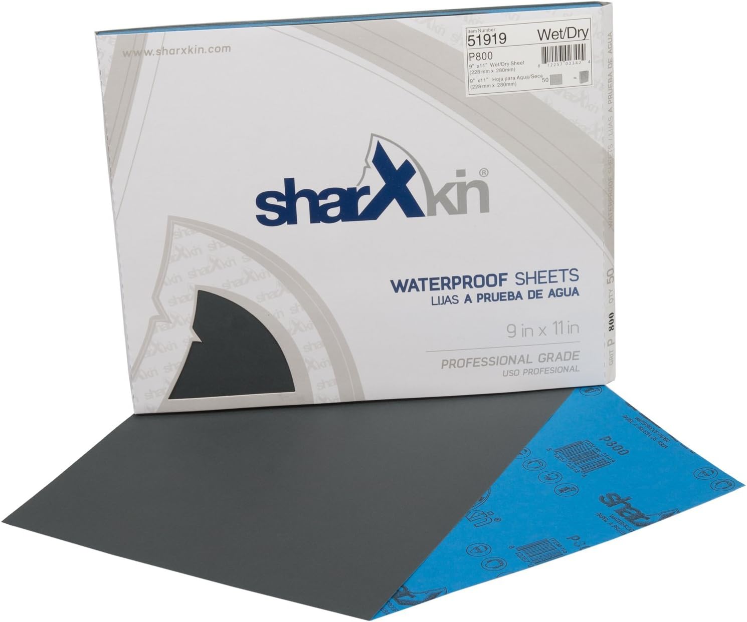 Wet Dry Abrasive Sandpaper Sheets 9” x 11” 50-Count Box with C-Wt Paper Backing and Waterproof Coated in Multiple Grits Ideal for Automotive Car Body Repair and Woodworking (P800 Grit)