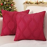 decorUhome Spring Throw Pillow Covers 18x18 Inch Set of 2, Soft Plush Faux Fur Wool Red Accent Couch Pillow Covers for Modern Farmhouse Bed Sofa Living Room