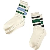 Zando Women's Striped Retro Vintage Calf Socks - Sporty & Casual Cotton Socks