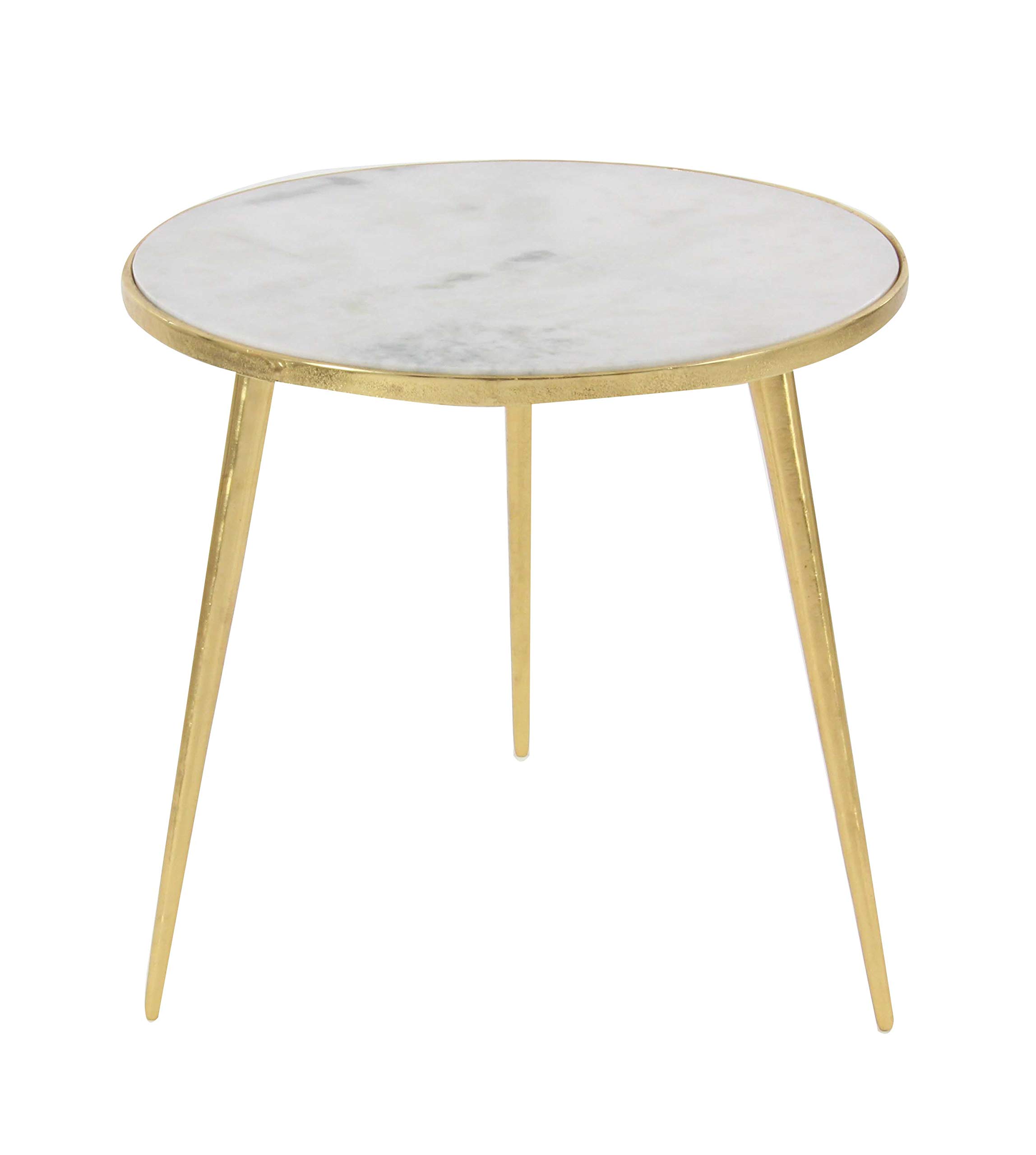 Deco 79 21" x 20" Aluminum And Marble Accent Table, Gold/White/Gray