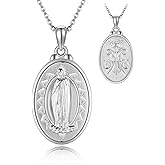 YAFEINI Virgin Mary Necklace 925 Sterling Silver Medal Necklace Virgin Mary Pendant Religiou Catholic Necklace For Women Mom