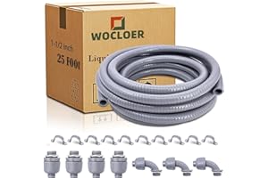 Wocloer 1-1/2 inch 25 Foot Liquid-Tight Conduit Kit, Flexible Non Metallic Electrical Conduit and Connector Kit, With 4 Straight and 3 Angle Fittings