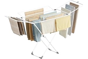 SONGMICS Clothes Drying Rack, Metal Laundry Drying Rack, Foldable, Space-Saving, Free-Standing Airer, with 4 Gullwings, Indoor Outdoor Use, Bed Linen Clothing, White ULLR541W01