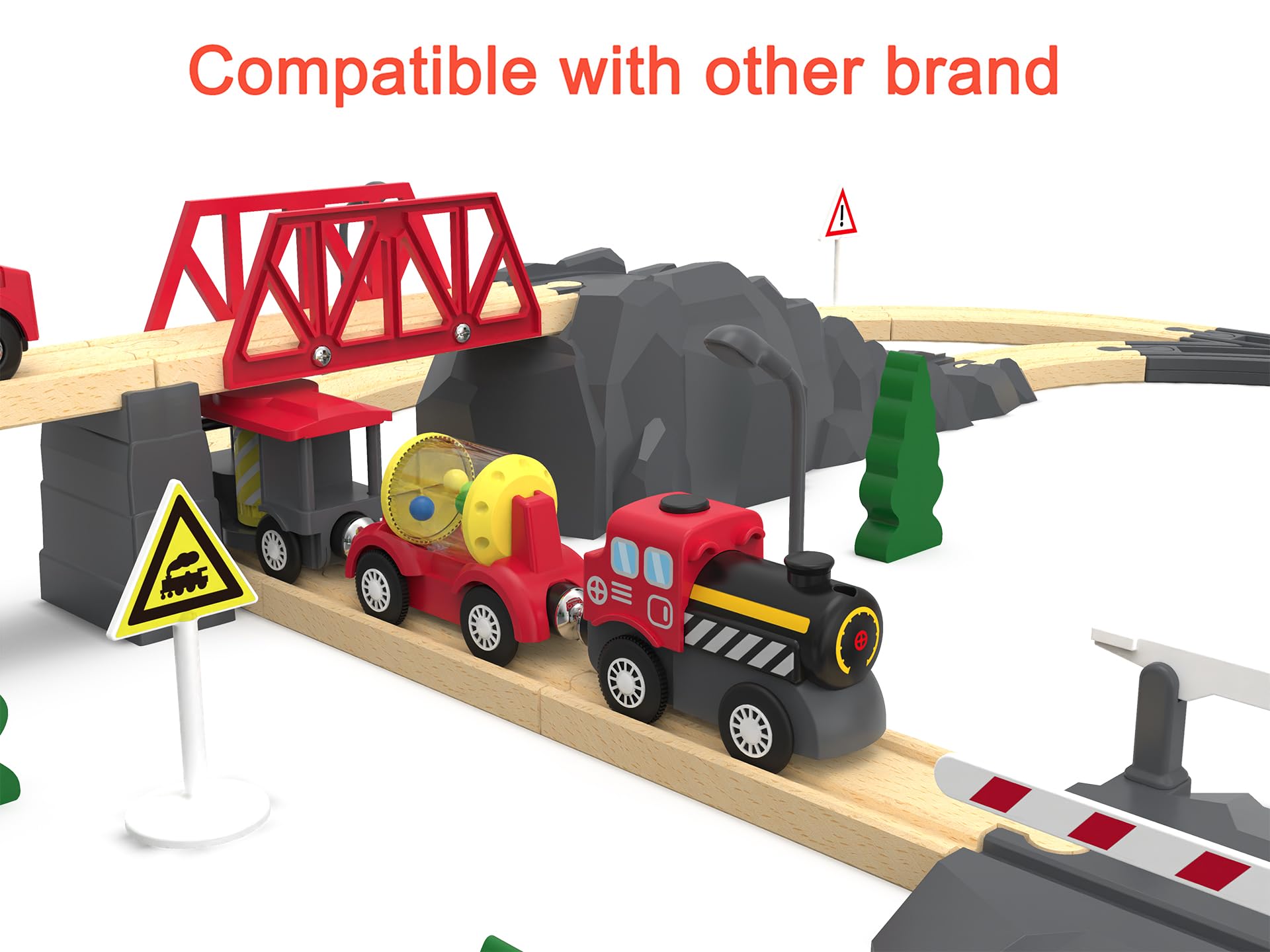 Wooden Train Track Accessories Battery Operated Locomotive Train, Magnetic Train Toy for Toddler Track Set, Powerful Engine Celebrates Train Fits All Major Brands Train Set