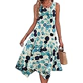 HOTOUCH Women's Casual Summer Dress Sleeveless Sundress Hankerchief Hem Midi Tank Dresses Beach Dress with Pockets