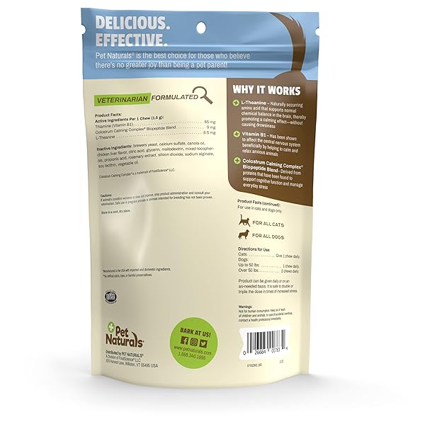 PET NATURALS CALMING CHEWS FOR DOGS AND CATS, ANXIETY RELIEF WITH GENTLE INGREDIENTS FOR THUNDER, FIREWORKS, TRAVEL, GROOMING, VALUE SIZE CALMING PET TREATS, CHICKEN FLAVOR, 160 COUNT