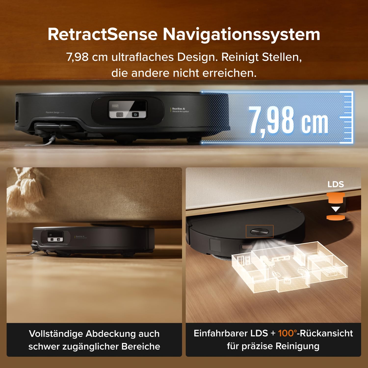 roborock Qrevo Edge 2 Set Saugroboter mit Wischfunktion&Hebarem Wischmopp, 25.000 Pa, Anti-Tangle, ultraflach 7,98 cm, 80 °C Heißwasser-Moppwäsche, FlexiArm-Technologie, AI-Hinderniserkennung(Schwarz) 4