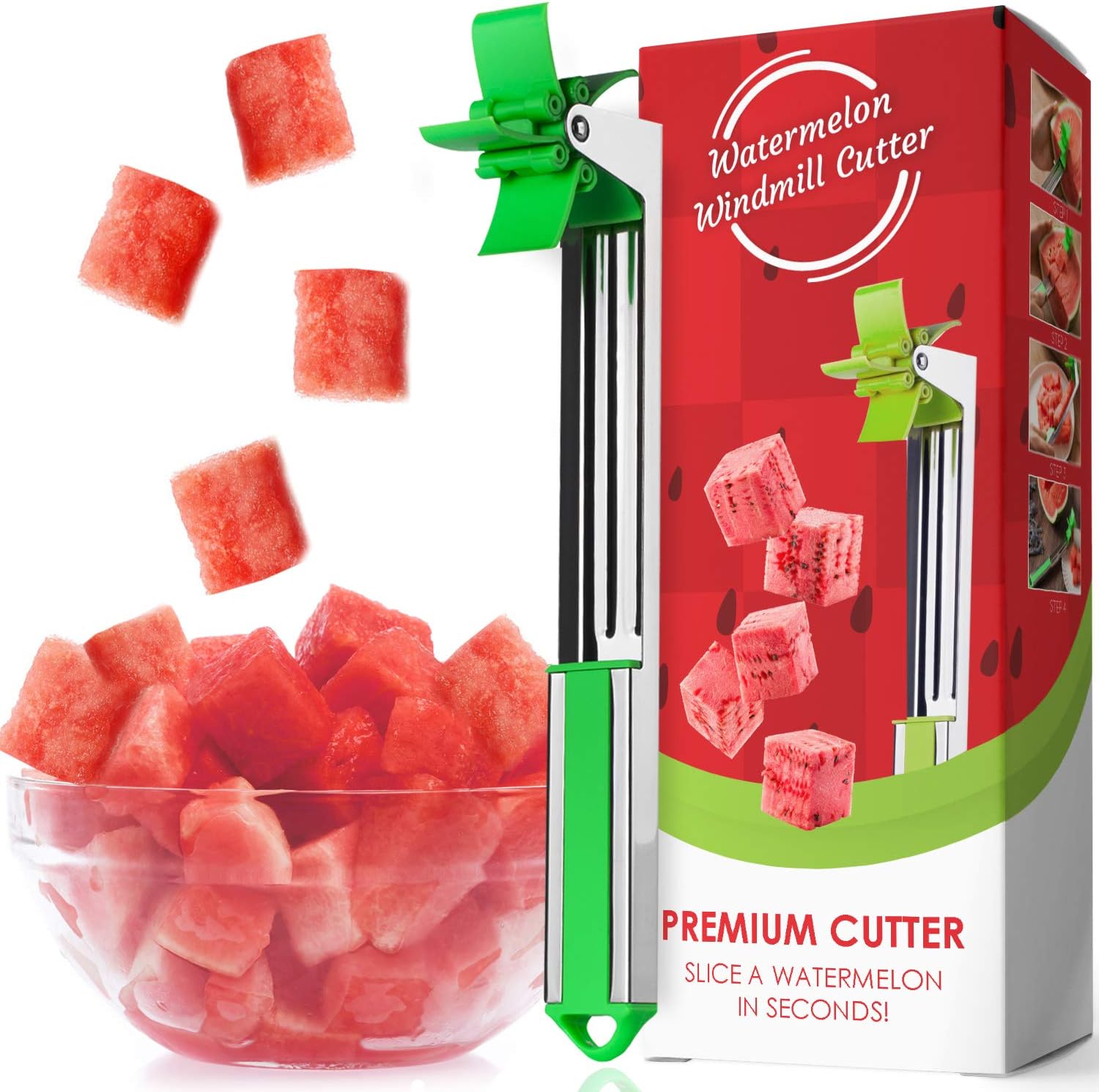 Watermelon Windmill Cutter - Slice a Watermelon in Seconds, 304 Stainless Steel Fruit Slicer Knife - Kitchen Gadgets Tools