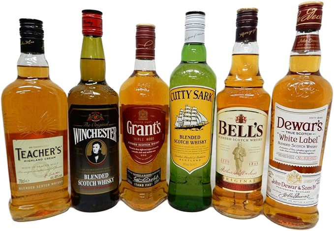 Amazon.co.jp： 飲み比べ スコッチウイスキー 6種 ティーチャーズ、ウインチェスター、 グランツ、カティーサーク、ベル、デュワーズ: 食品・飲料・お酒