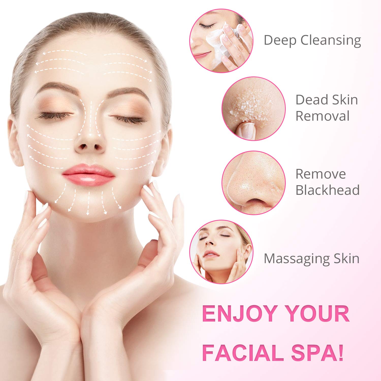Electric Facial Cleansing Brush 7 in 1, Skin Spin face Brush for Deep Cleaning, Gentle Exfoliating, Blackhead Removing, Pearl Pink, Battery Operated: Beauty