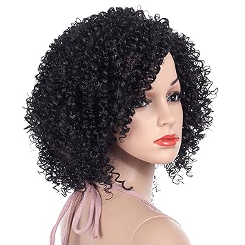 Amazon Com Get In 1b Black Afro Curly Wigs For Women Side Part