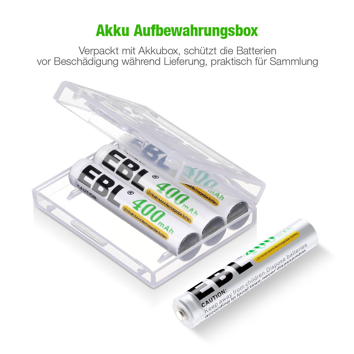 EBL NI-MH Akku 400mAh AAAA Akku für Eingabestift, Taschenlampe mit Aufbewahrungsbox 4er Pack