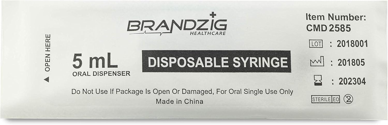5ml Oral Syringes - 100 Pack – Luer Slip Tip, No Needle, Individually Blister Packed - Medicine Administration for Infants, Toddlers and Small Pets (No Cover): Health & Personal Care