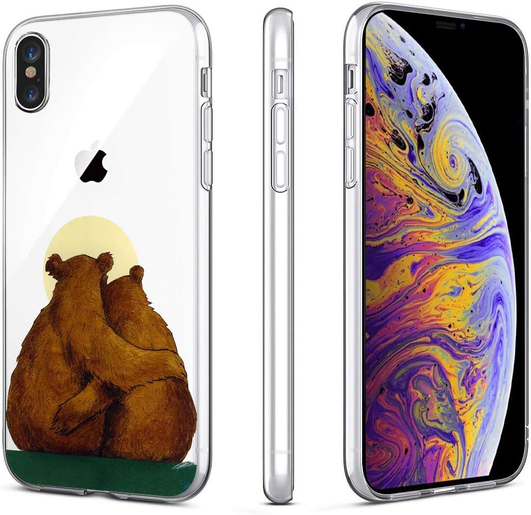 Heaofei Case for iPhone Xs MAX, Bear Couple Clear Design Transparent TPU Bumper Protective Case Cover for iPhone Xs MAX