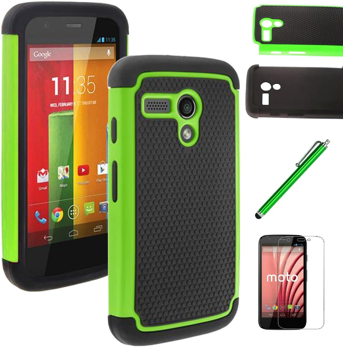 Venoro MOTO G (1st Gen) Case, Shockproof Heavy Duty [Impact Resistant] Armor Defender Full Body Protective Case Cover for Motorola Moto G (1st Gen)(Grainy - Green)