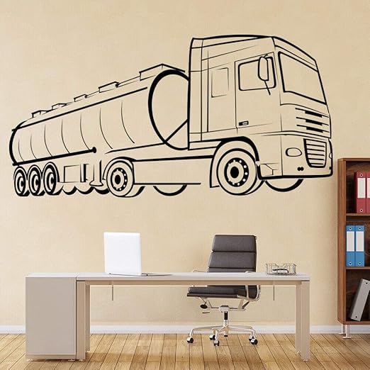 Geiqianjiumai Tanker Grossen Lkw Wandaufkleber Wohnzimmer Schlafzimmer Teenager Moderne Klassenzimmer Dekoration Schwarz 57x111cm Amazon De Kuche Haushalt
