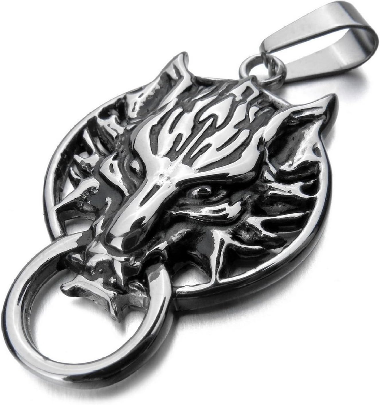 Kalendone Retro Final Fantasy Stainless Steel Wolf Necklace,Cloud Wolf Jewelry,Wolf Necklace for Men,Women