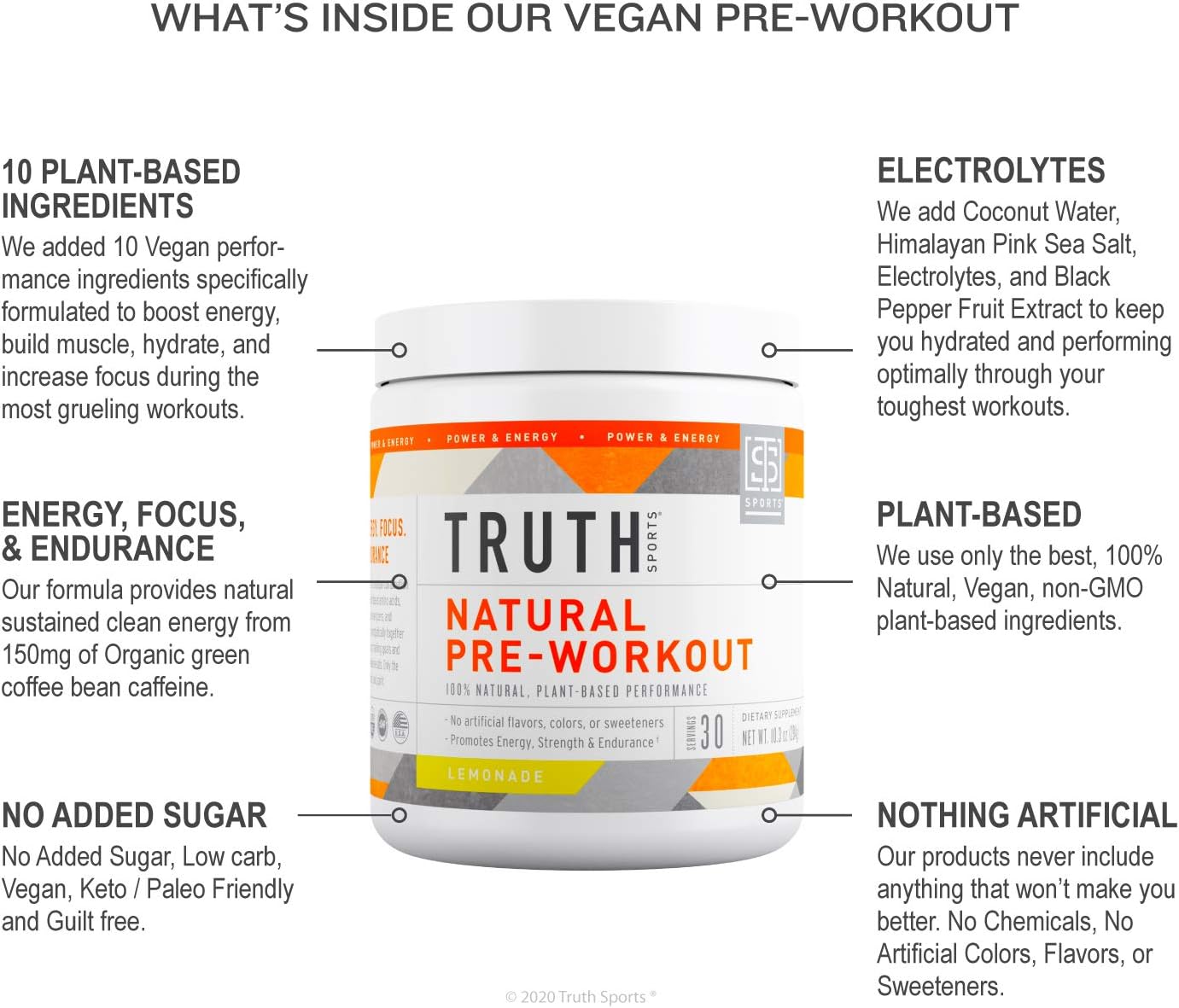 Natural PreWorkout Powder- Preworkout for Men & Women - Plant Based, Keto & Vegan Friendly - Energy, Focus & Endurance - Truth Nutrition (30 Servings) (Lemonade)): Health & Personal Care