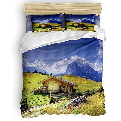 Amazon Com Duvet Cover Set Beautiful Natural Scenery Log Cabin