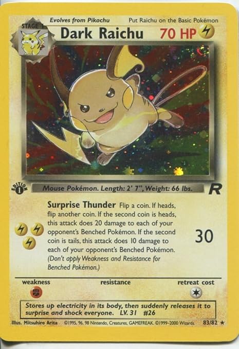 Pokemon Team Rocket 1st Edition Holographic Card 8382 Dark Raichu