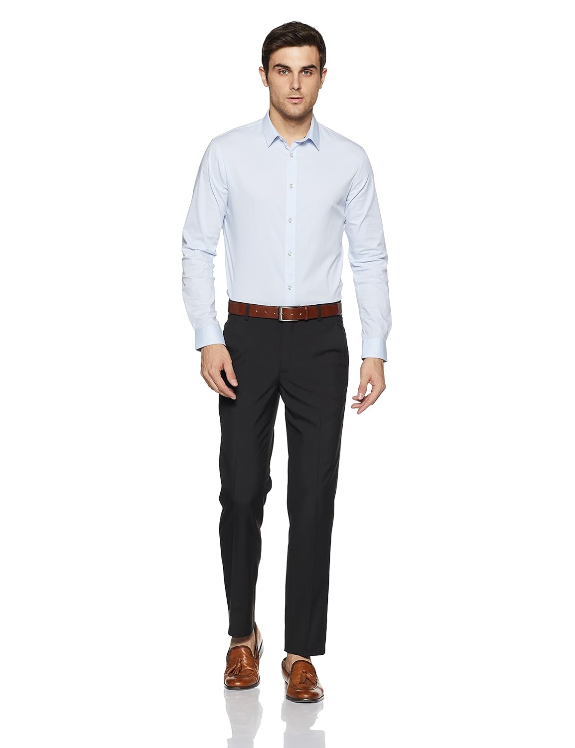 peter england men's slim fit formal trousers